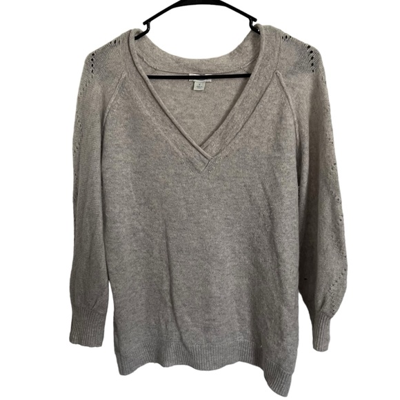 Sundance Sweaters - Sundance 100% Cashmere Sweater V Neck Balloon Sleeve Light Gray Top Size Small